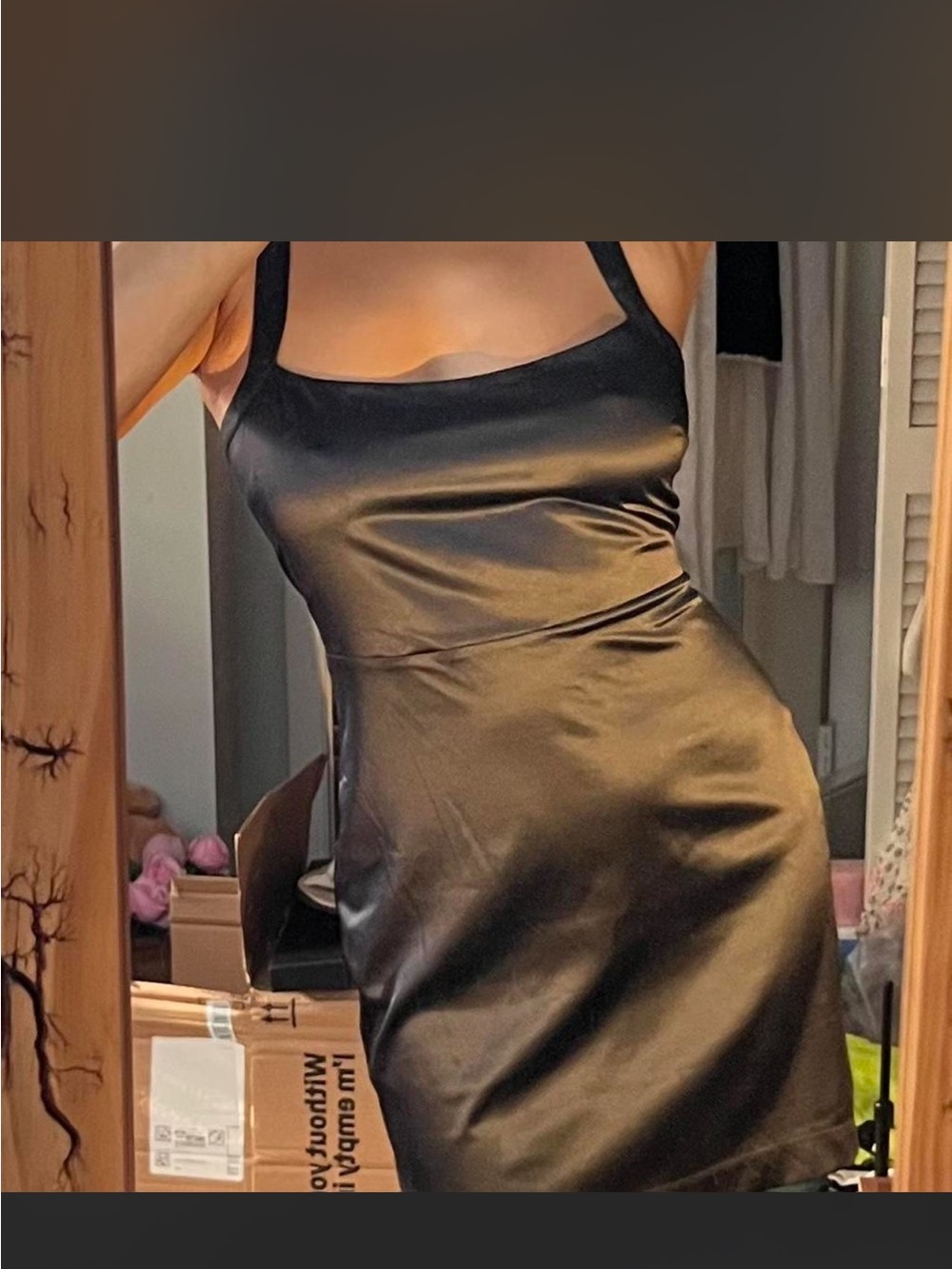 Free People Satin Slip Dress in Black soft af!!! stretchy too like new